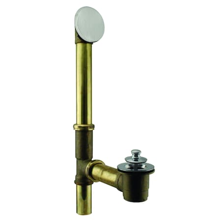 Westbrass Twist & Close Bath Waste, Hidden Overflow -14" Make-Up, 17 Ga. in Satin Nickel D321H-07 (79417H-07)
